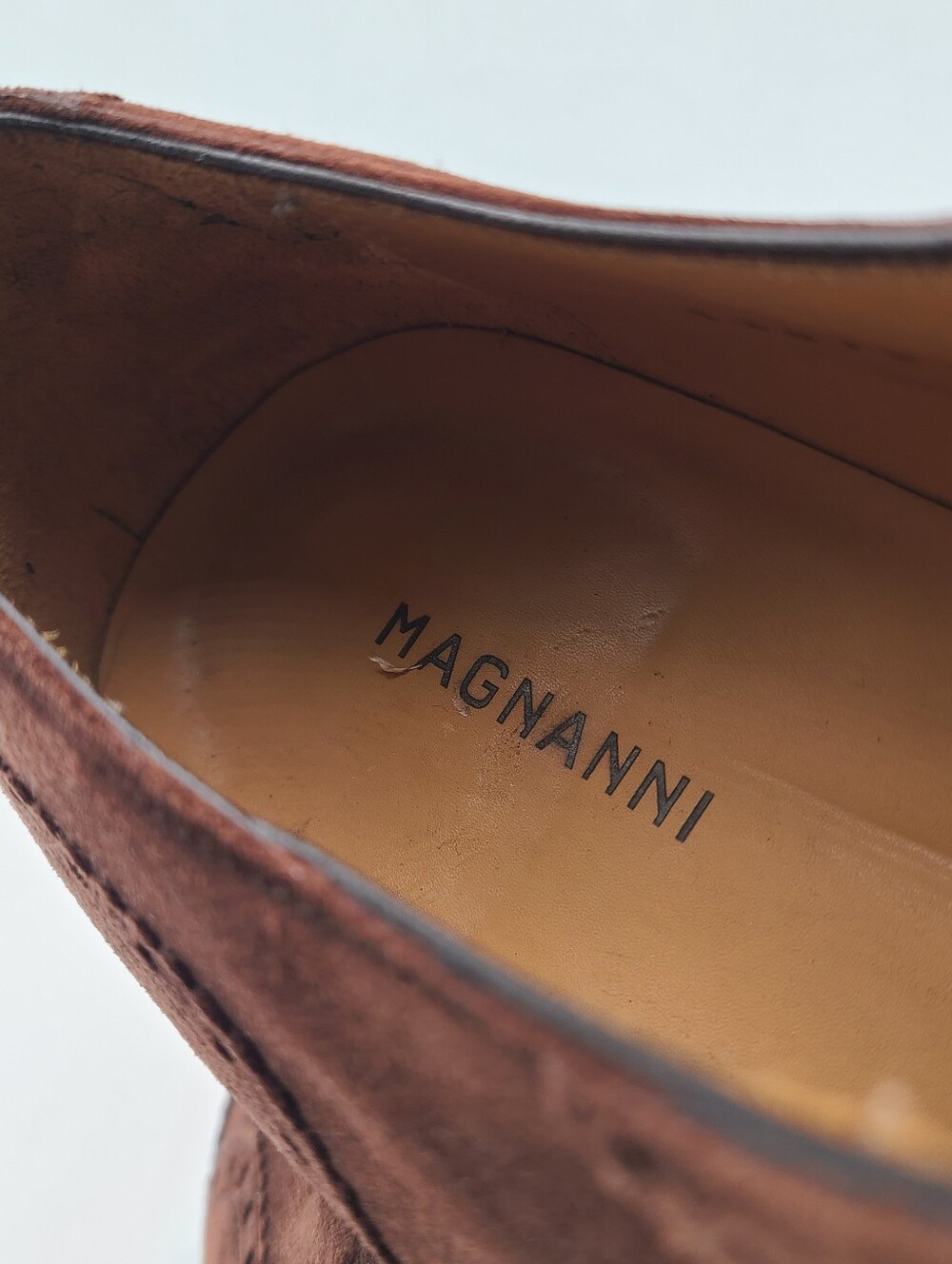 B40 Magnanni Brown Suede Leather Medallion Cap Toe Derby Shoes Sz 12 $795 - Picture 6 of 8